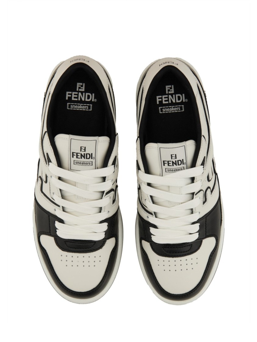 Fendi Leather Sneakers With Ff Lateral Logo In Multi
