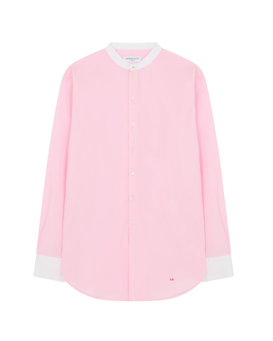 Serena Bute Collarless Shirt With Side Opening In Purple