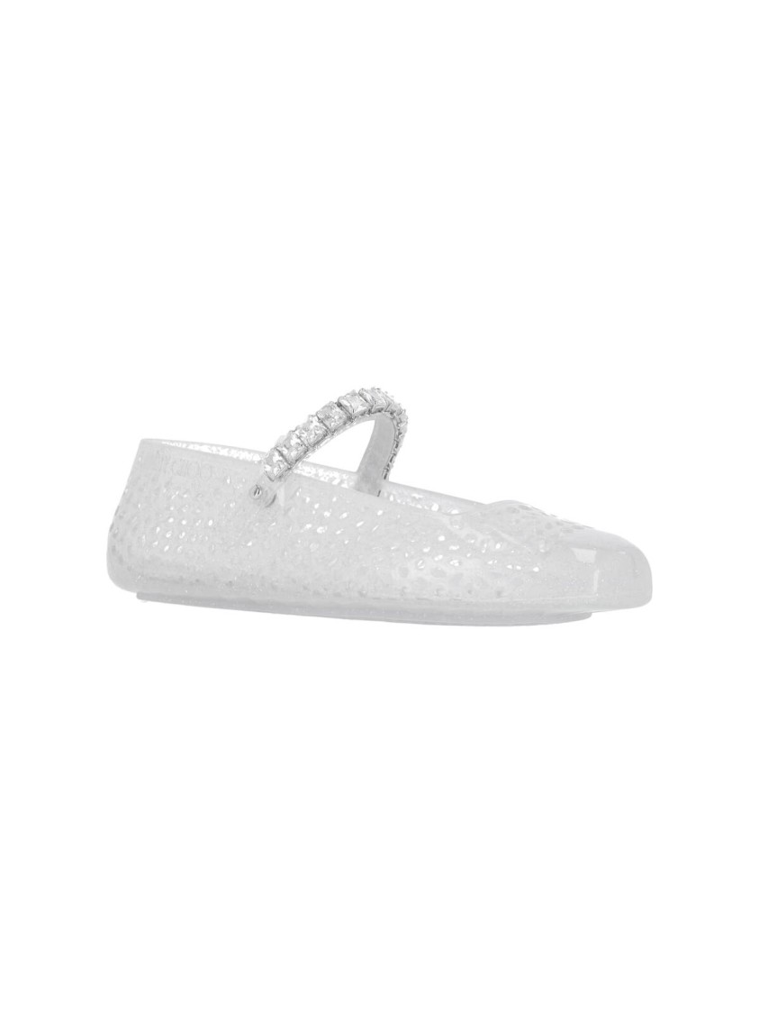 Jimmy Choo Clear Jelly Ballerina Flats With Crystal Embellishment In White