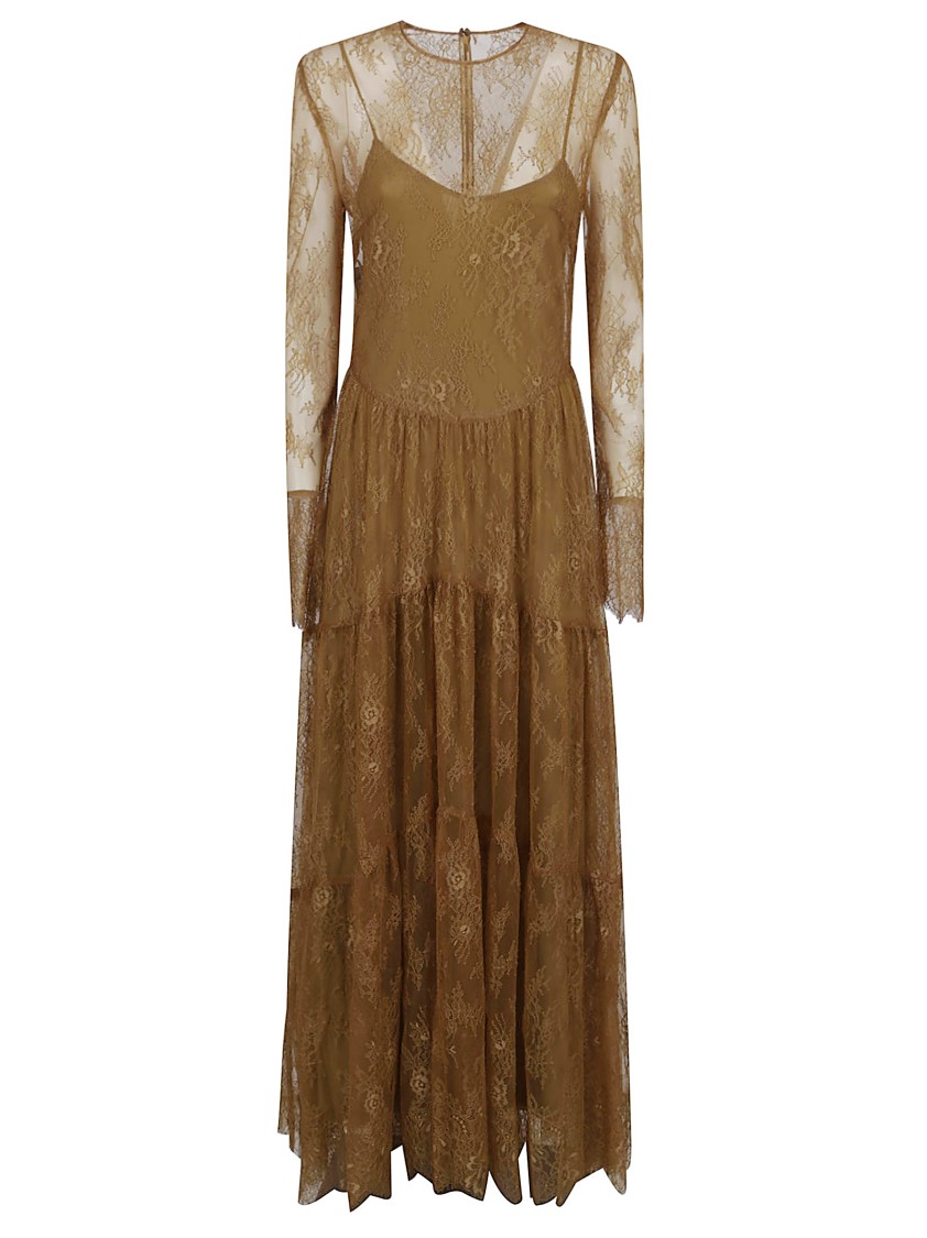 Philosophy Di Lorenzo Serafini Maxi Dress With Lace Overlay And Flared Skirt