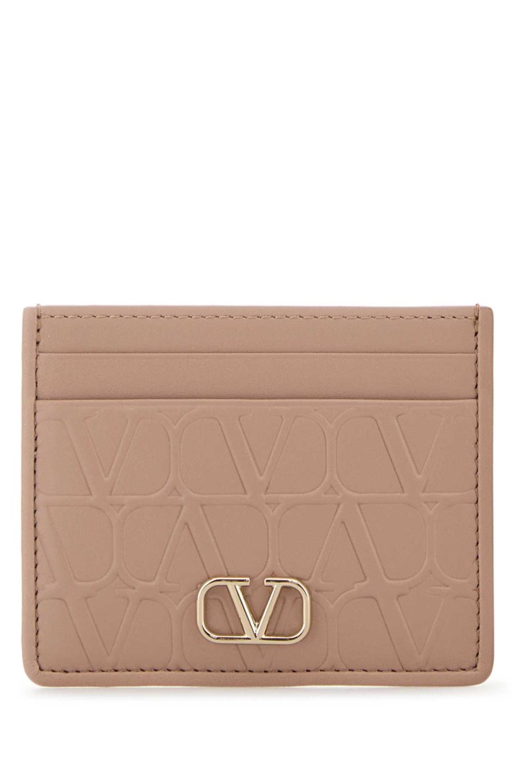 Valentino Garavani Powder Pink Leather Vlogo Card Holder In Neutral