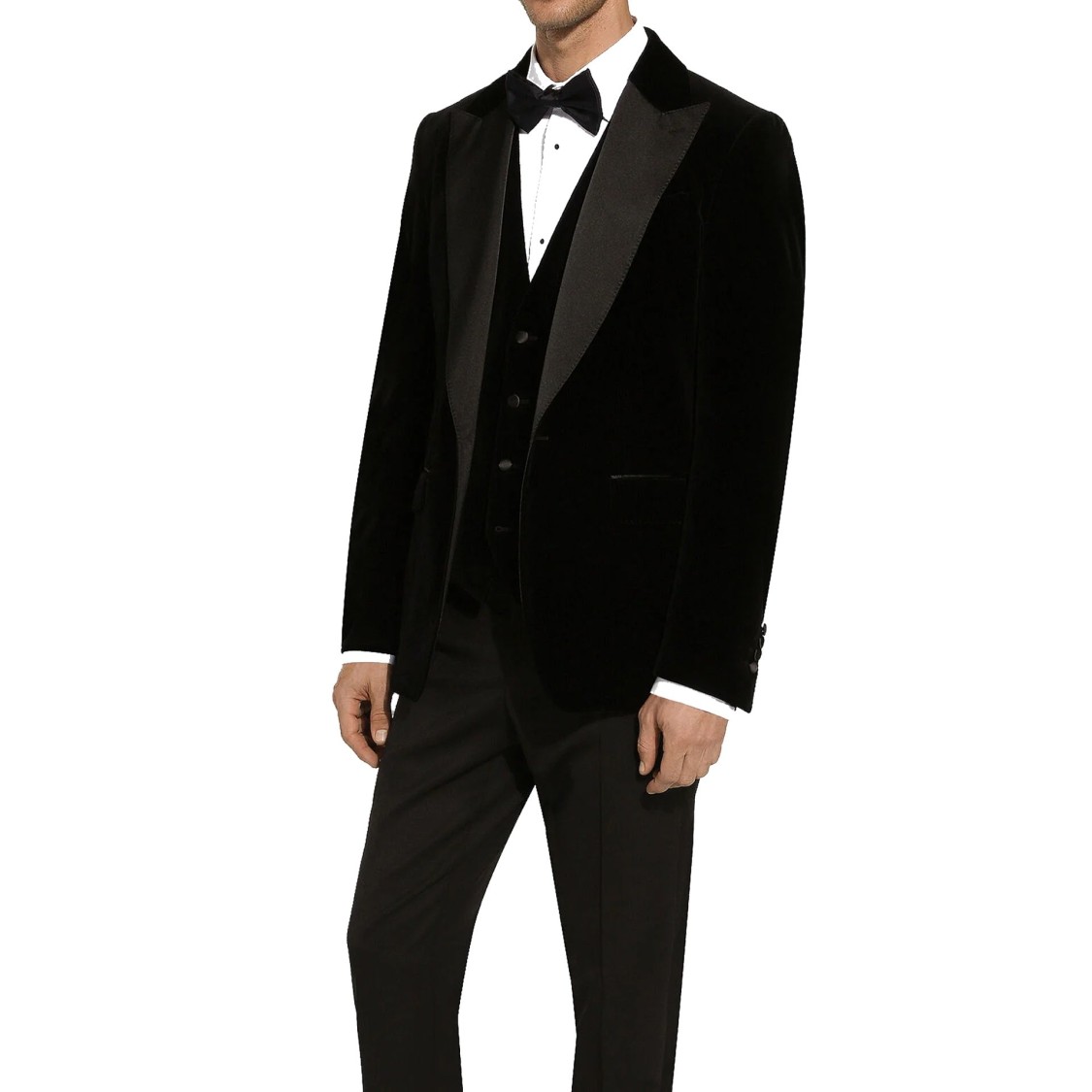 Dolce & Gabbana Peak Lapel Tuxedo Velvet Jacket With Padded Shoulders In Black