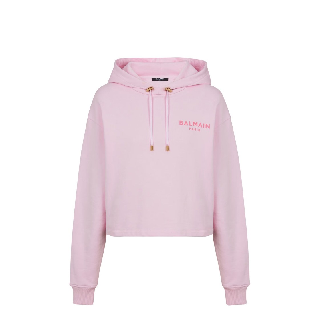 Balmain Flocked Logo Cropped Organic Cotton Hoodie In Blue