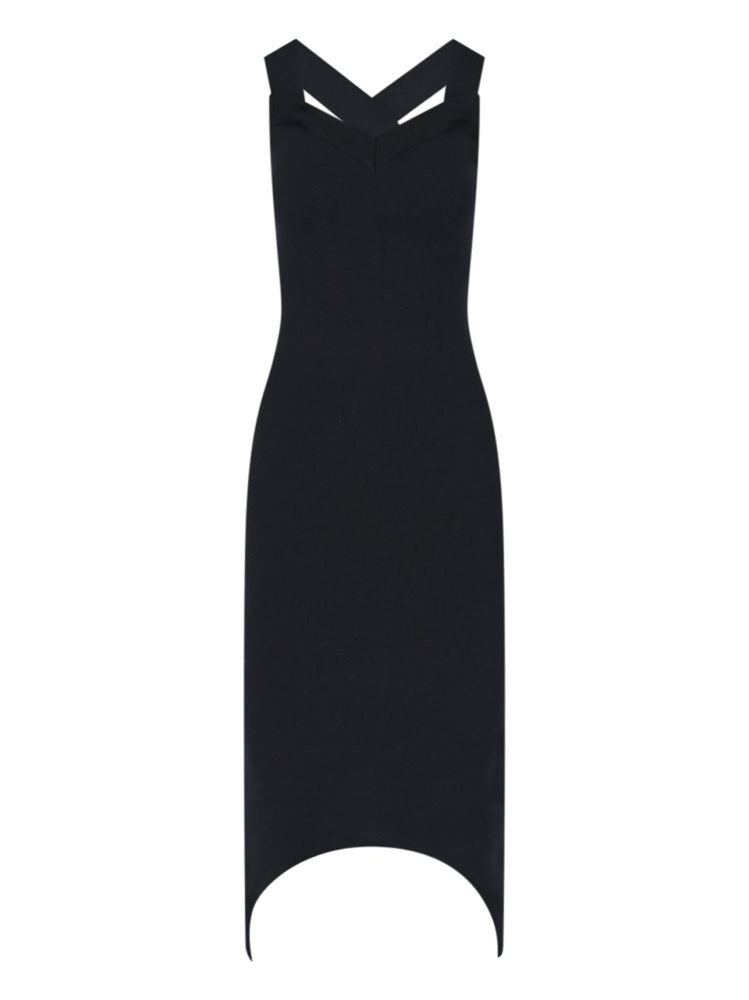 Shop Patou Black Wool Blend Asymmetric Midi Dress