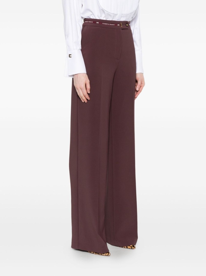Elisabetta Franchi High-waisted Tailored Trousers With Subtle Logo Detail In Burgundy