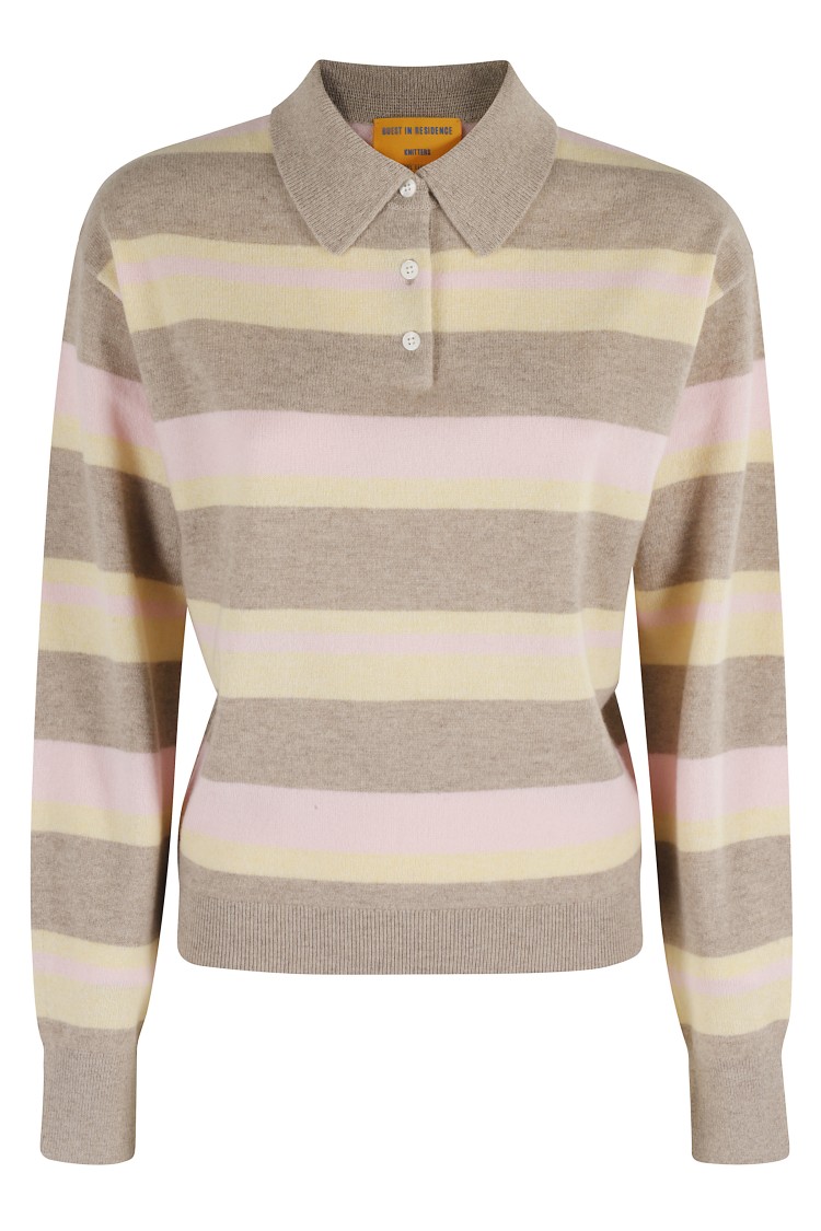 Guest In Residence Collegiate Stripe Polo With Cashmere Composition In Neutral