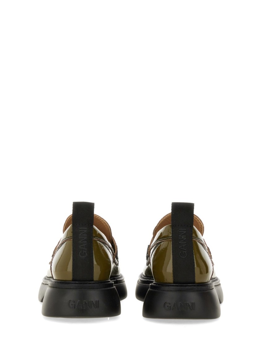 Ganni Logo Loafer Chunky Sole Glossy Finish In Green