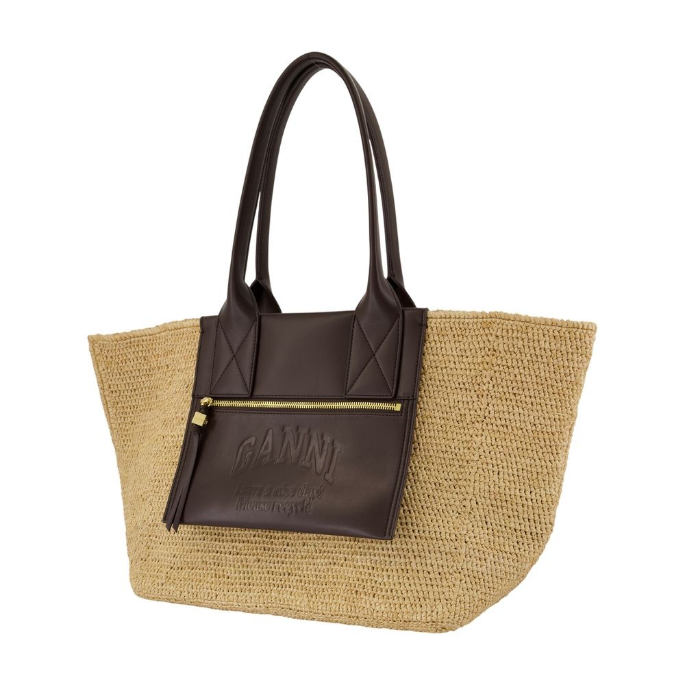 トートバッグ Ganni Easy Medium Shopper Bag - Ganni - Raffia - Brown Ganni Easy Medium Shopper Bag - Raffia - Brown Tote Bag