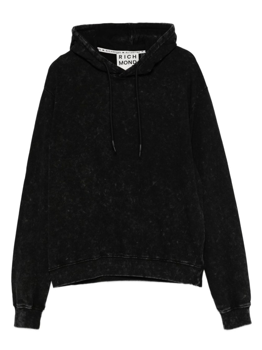 Richmond Relaxed Fit Black Acid Wash Hoodie