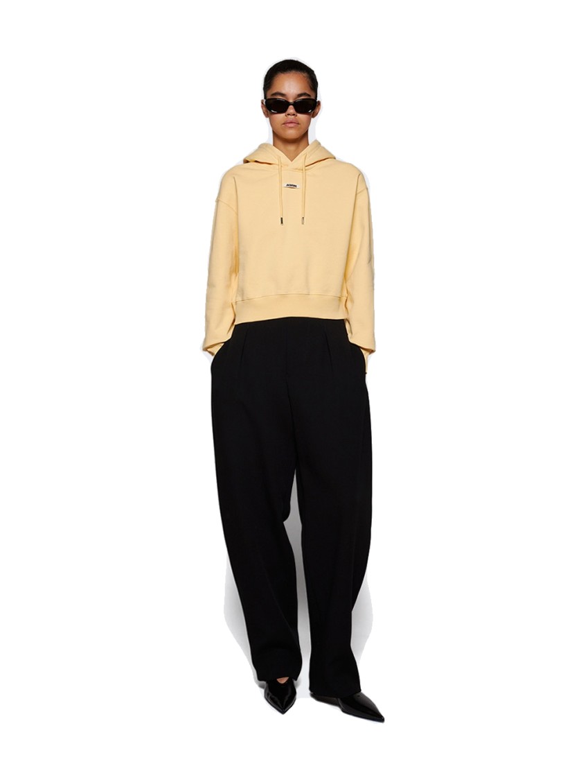 Jacquemus Cotton Hoodie With Drawstring Hood And Ribbed Details In Neutrals