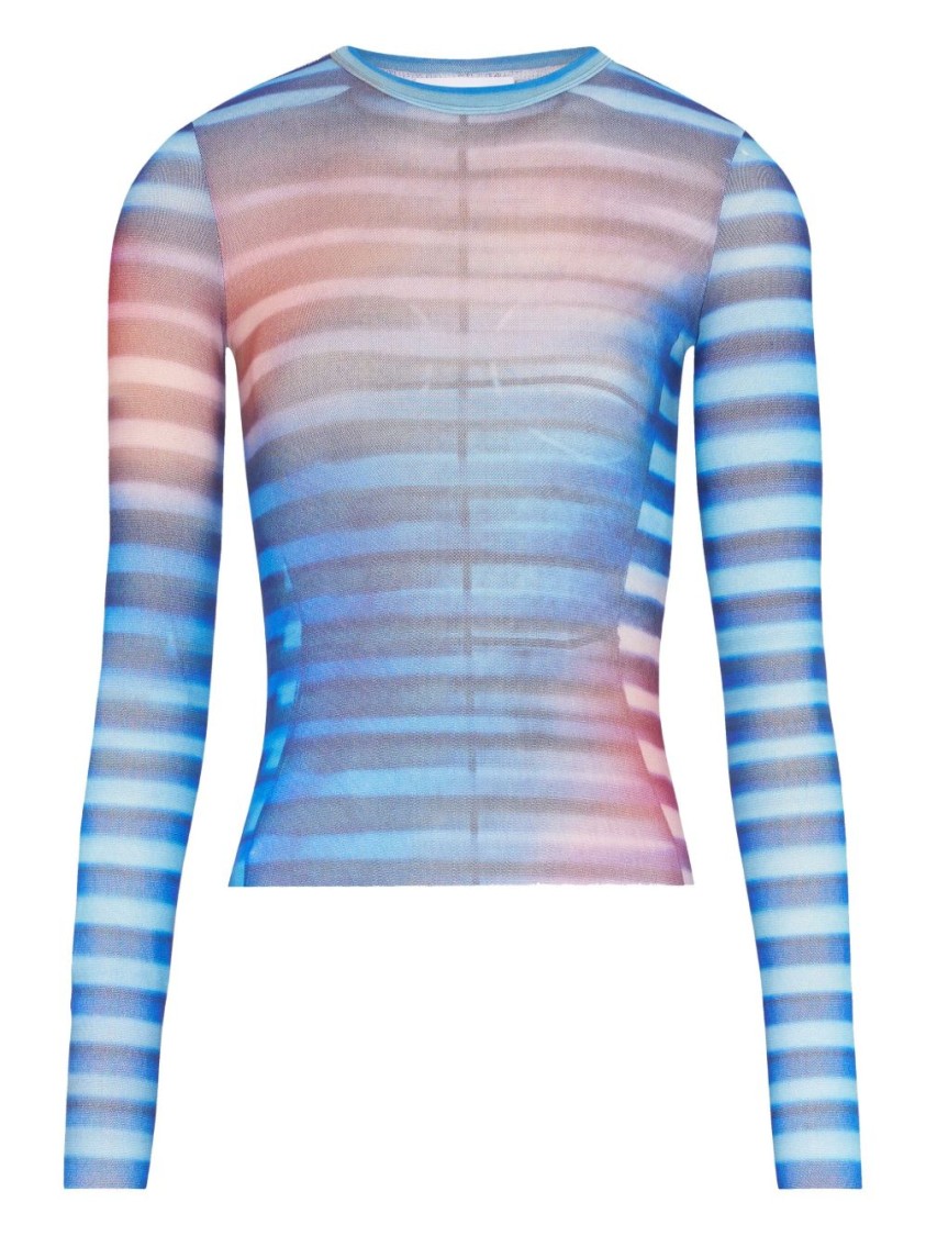 Jean Paul Gaultier Light Blue Mesh Printed Air Long Sleeves Top In Multi