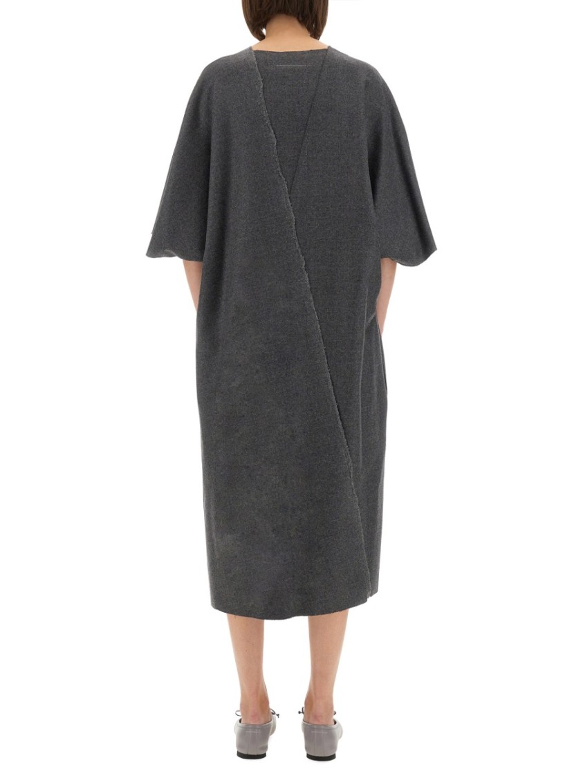 Mm6 Maison Margiela V-neckline Midi Dress Asymmetric Seam In Gray