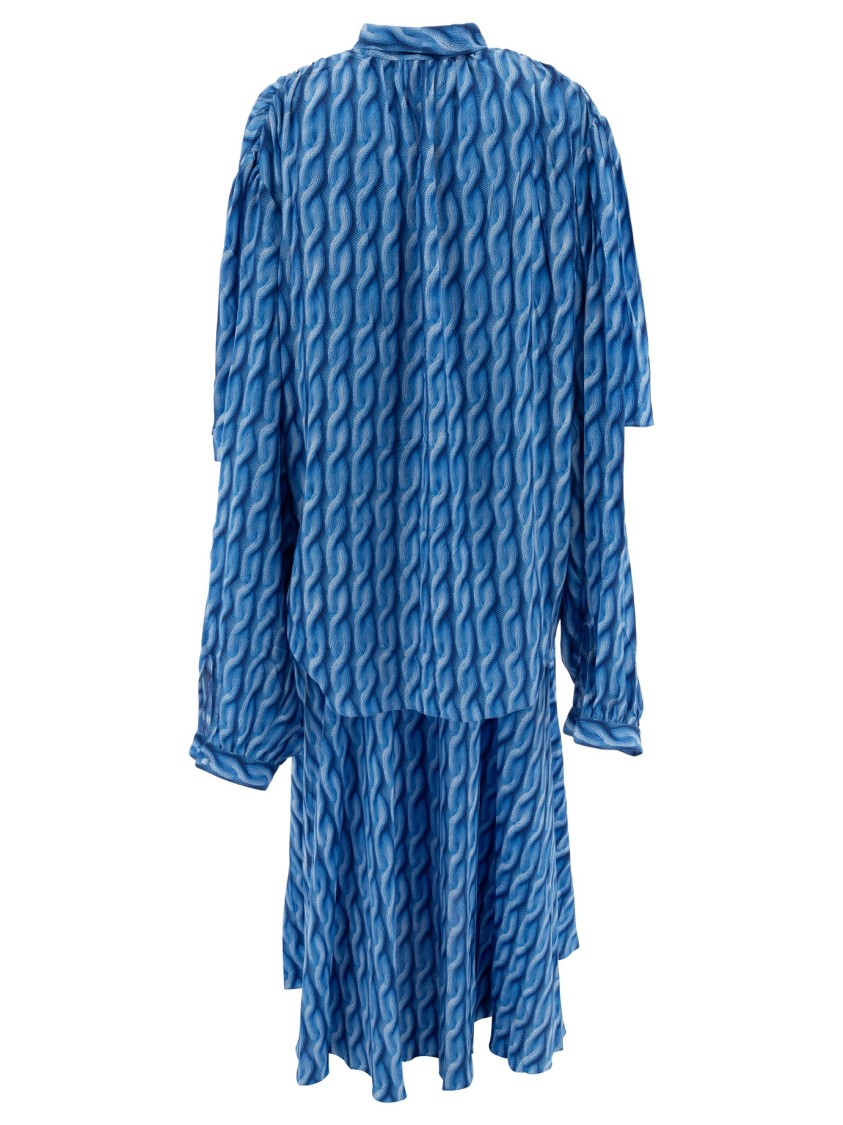 Balenciaga Patterned Drape Midi Dress In Blue