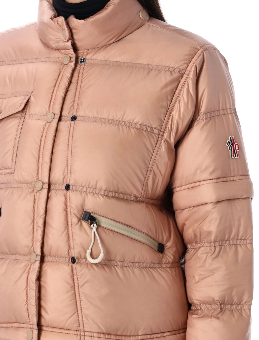 Moncler Quilted High Collar Zippered Pockets Jacket In Pink