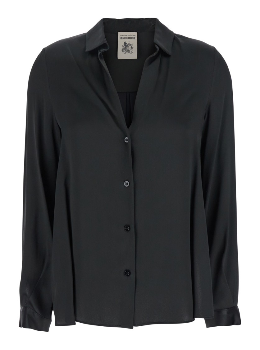 SEMICOUTURE SEMI COUTURE CLASSIC BUTTON-DOWN SATIN SHIRT WITH RELAXED FIT AND PLEATED BACK