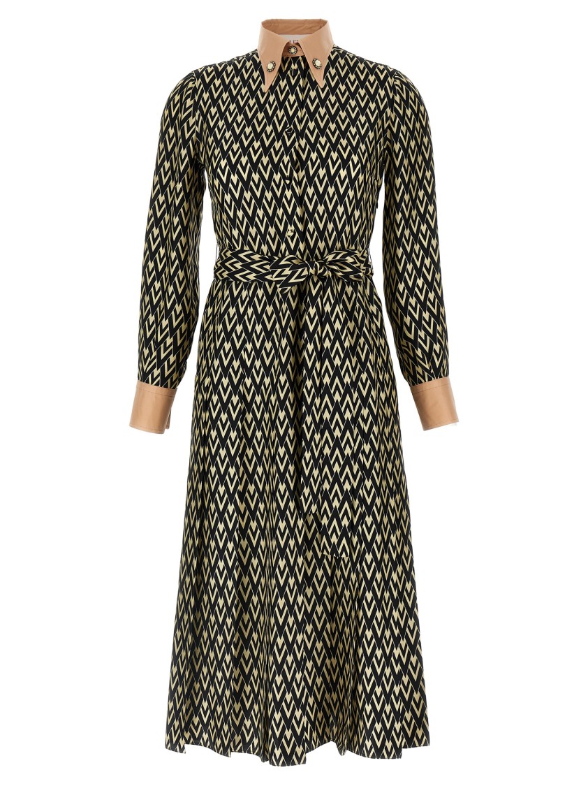 Valentino Toute La V Twill Midi Dress In Brown
