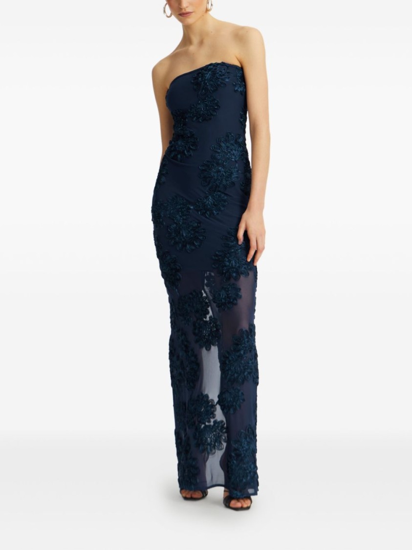 Rotate Birger Christensen Rotate Maxi Dress With Floral Embellishments And Mesh Panel In Multi