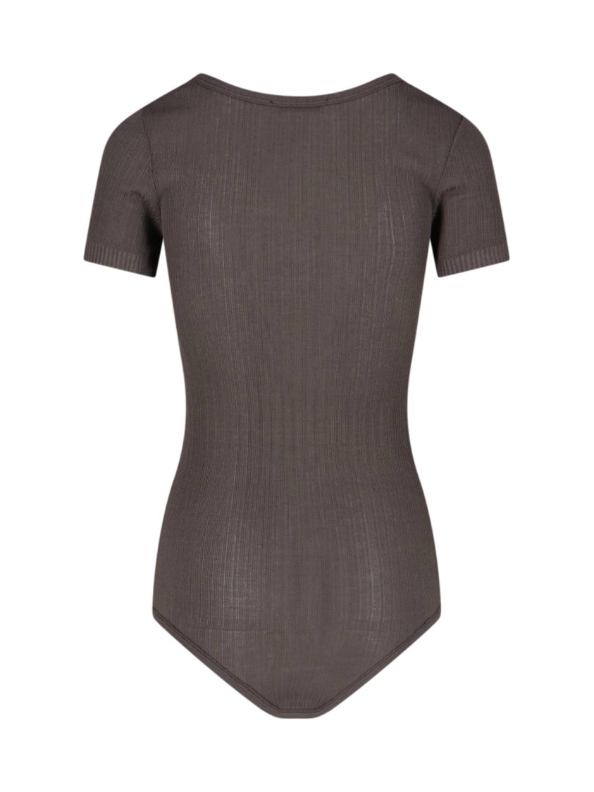 Lemaire Ribbed Textured Bodysuit With Round Neckline In Brown