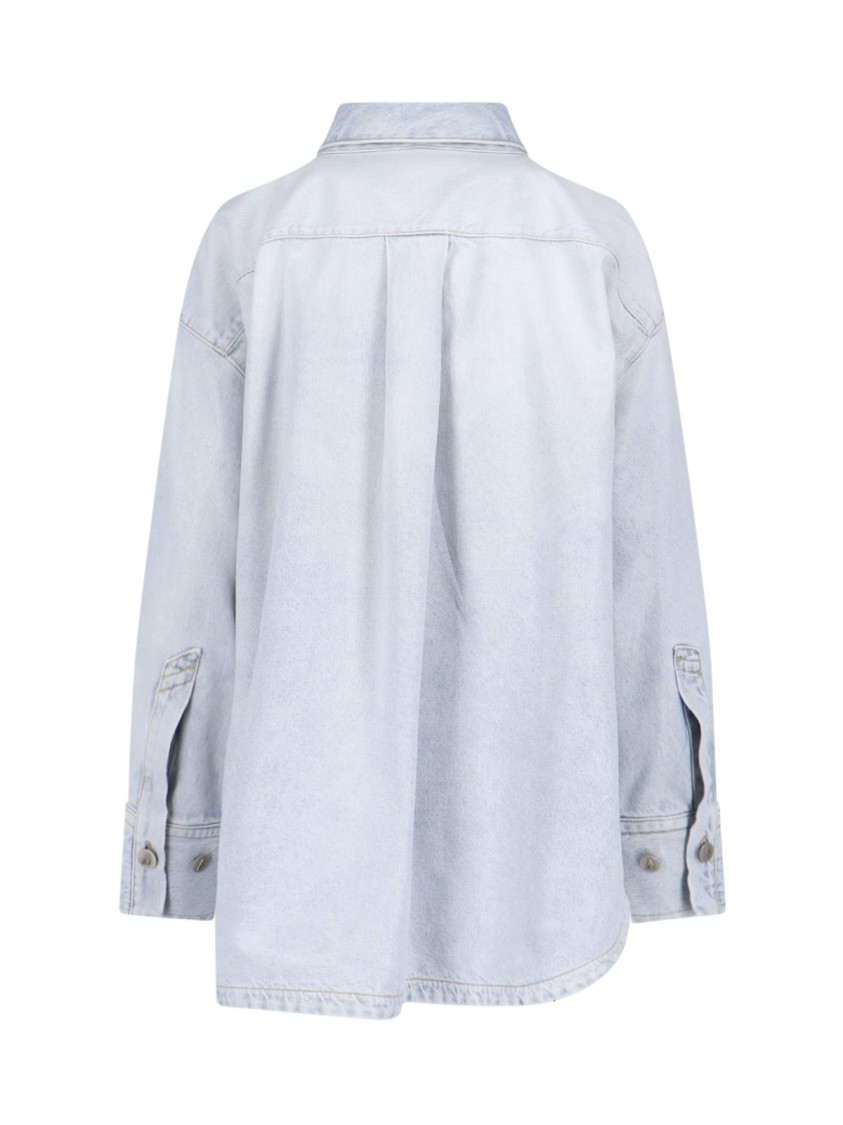 Attico Denim Overshirt With Slit Detail In Blue