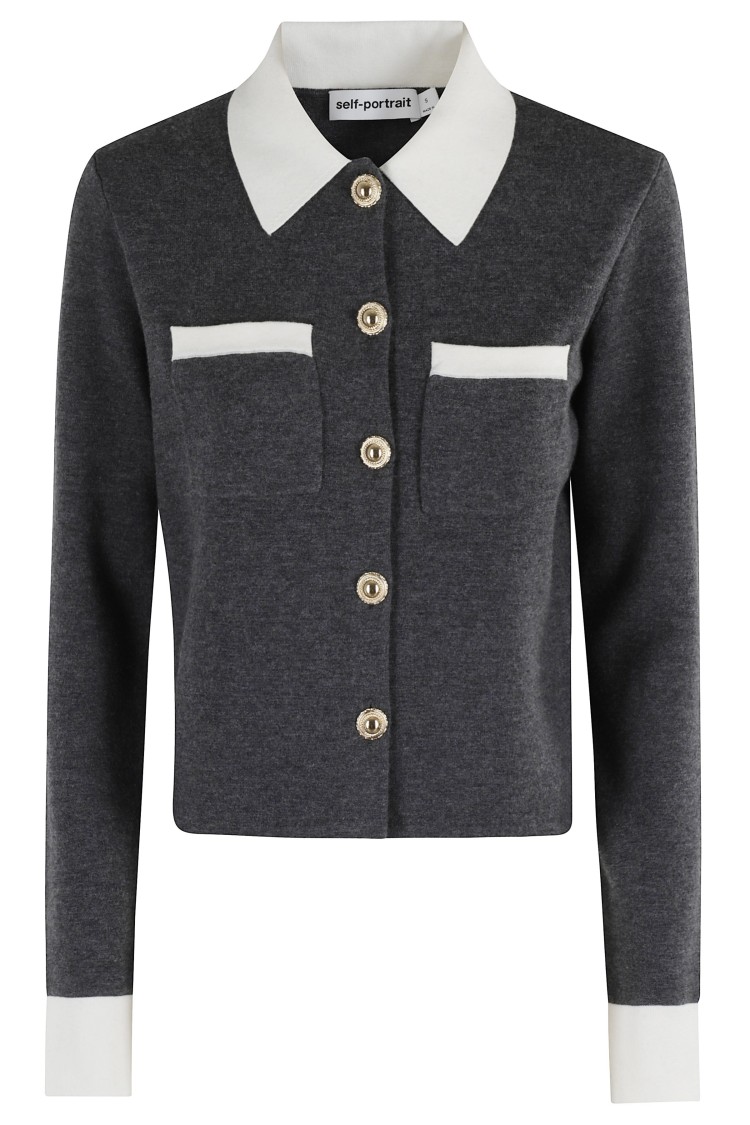 Self-portrait Self Portrait Women Wool Blend Cardigan With Contrasting Collar