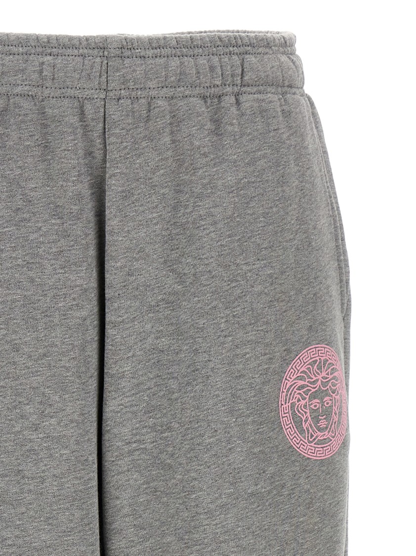 Versace Brushed Cotton Joggers With Embossed Logo In Gray