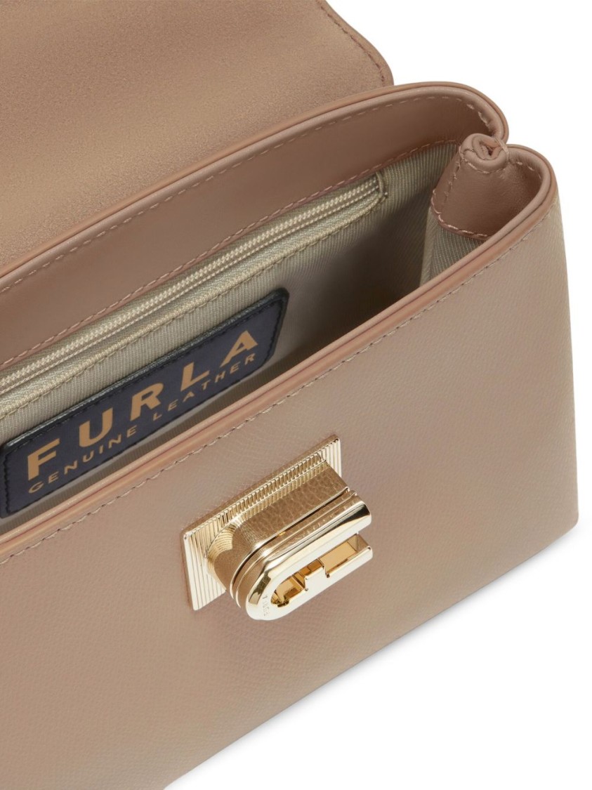 Furla Textured Leather Handbag With Twist-lock Closure In Neutral