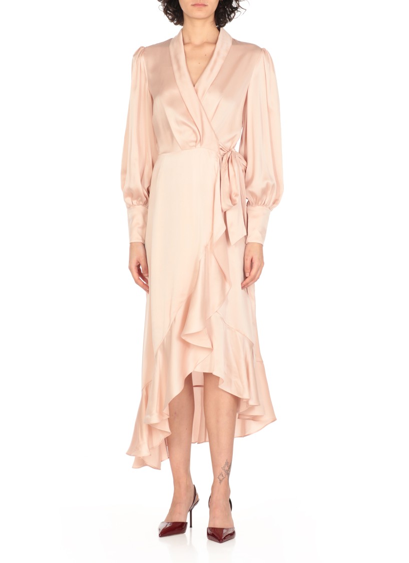 Shop Zimmermann Pink Silk Wrap Dress
