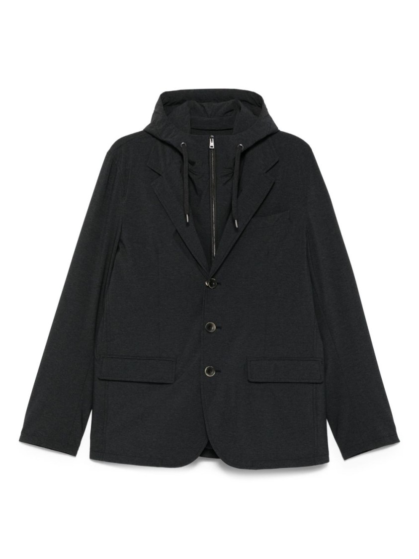 Herno Tailored Black Jacket With Detachable Hood In Black