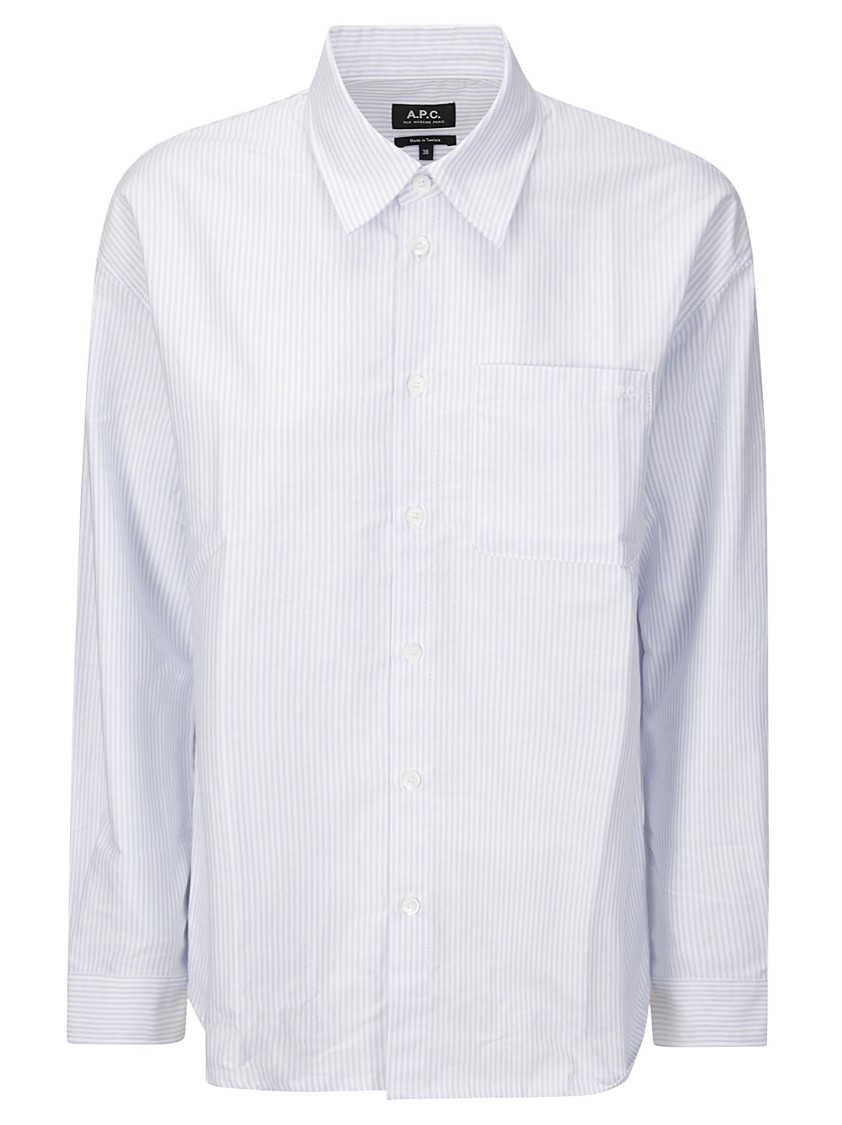 Apc A.p.c. Striped Shirt With Buttons And Front Pocket In White
