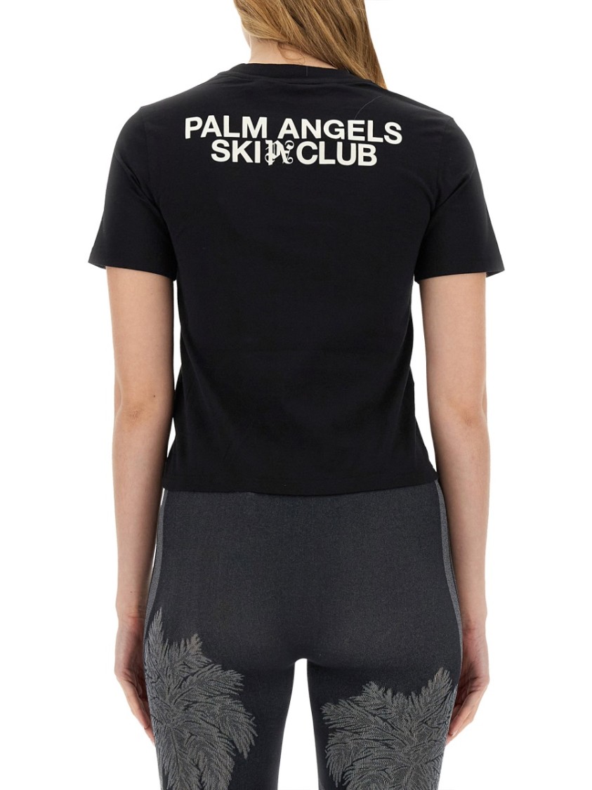 Palm Angels Ski Club Fitted T-shirt Contrast Print In Black
