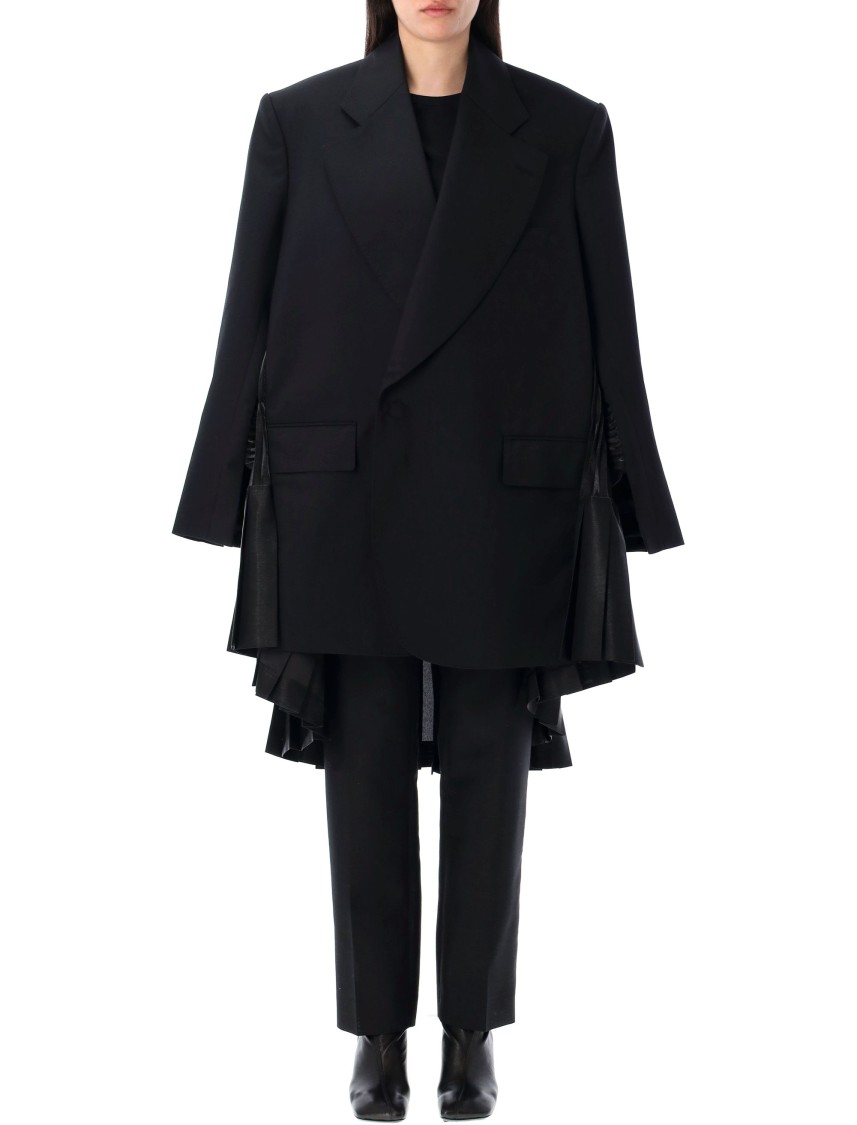 Junya Watanabe Wool Pleated Long Blazer In Black