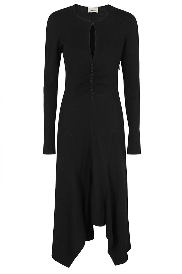 ISABEL MARANT ISABEL MARANT ASYMMETRICAL BLACK MIDI DRESS WITH BUTTON DETAILS