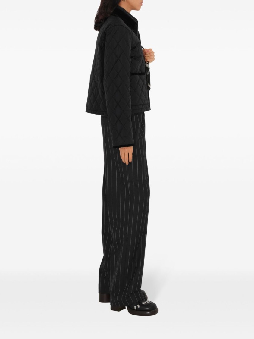 Burberry Oldham Black Quilted Jacket With Corduroy Collar In Tech Fabric Woman In Black