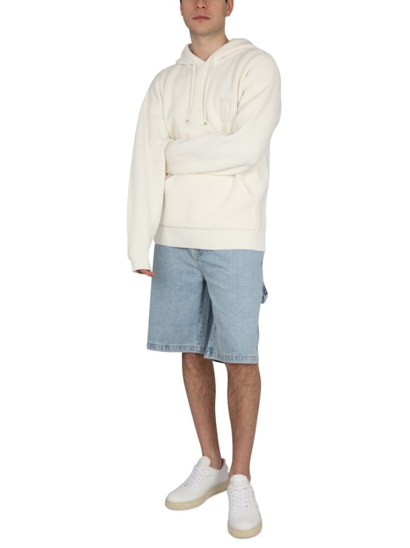 パーカー・フーディ Drole De Monsieur Ribbed White Hooded Shirt With Drawstring Drôle De Monsieur Ribbed White Hooded Shirt With Drawstring