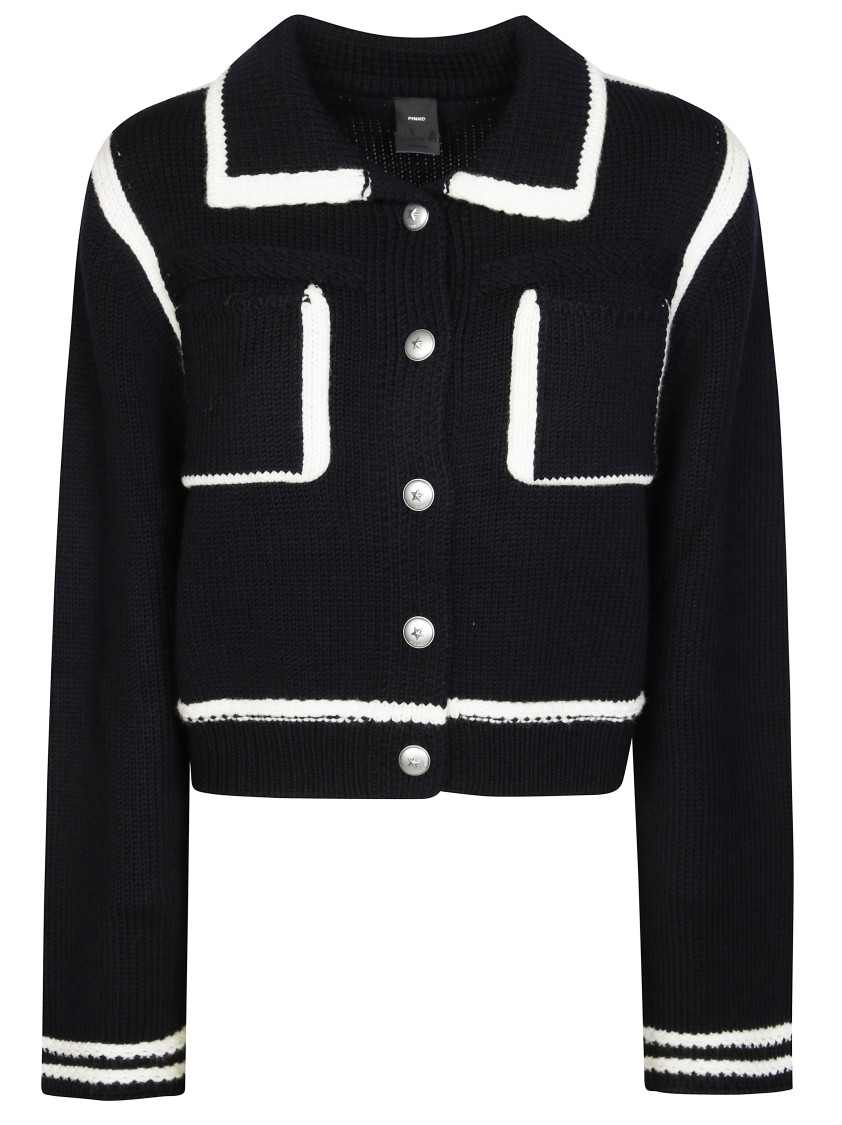 Pinko Sulcis Wool Collared Cardigan Sweater In Black