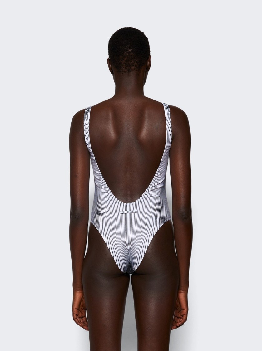 Shop Jean Paul Gaultier Pinstripe Body Morphing Swimsuit White And Black