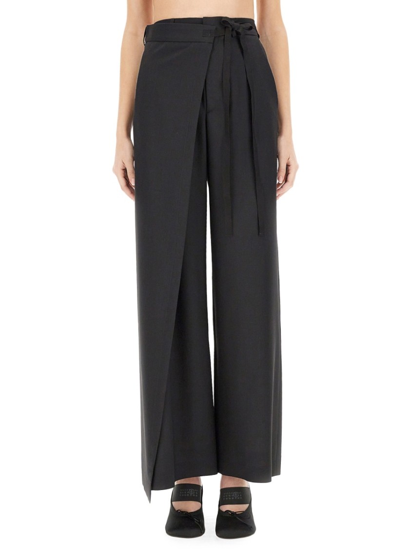 Shop Mm6 Maison Margiela Mm6 By Maison Margiela Wide-leg Virgin Wool Trousers With High Waist In Black