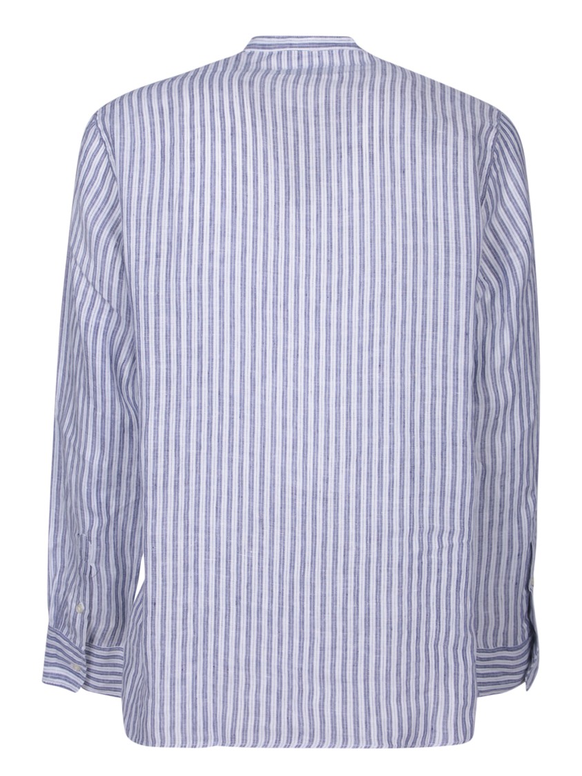 Shop Officine Generale Classic Striped Linen Blend Shirt With Long Sleeves In Grey