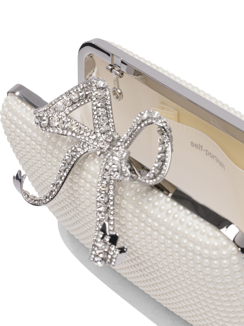 Self-portrait Textured Pearl-like White Clutch In White