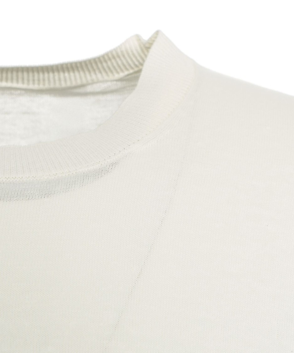 Paolo Pecora Oversized Knit White Sweater With Ribbed Collar In White