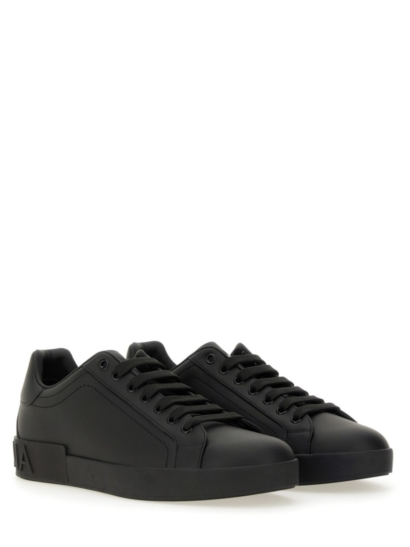 Dolce & Gabbana 'portofino' Black Low Top Sneakers With Logo Lettering Detail In Black