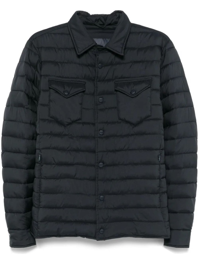 Herno Quilted Blue Coat With Button-up Front In Blue