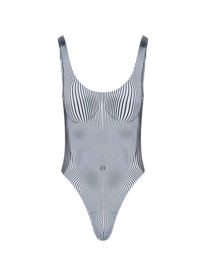 Shop Jean Paul Gaultier Pinstripe Body Morphing Swimsuit White And Black