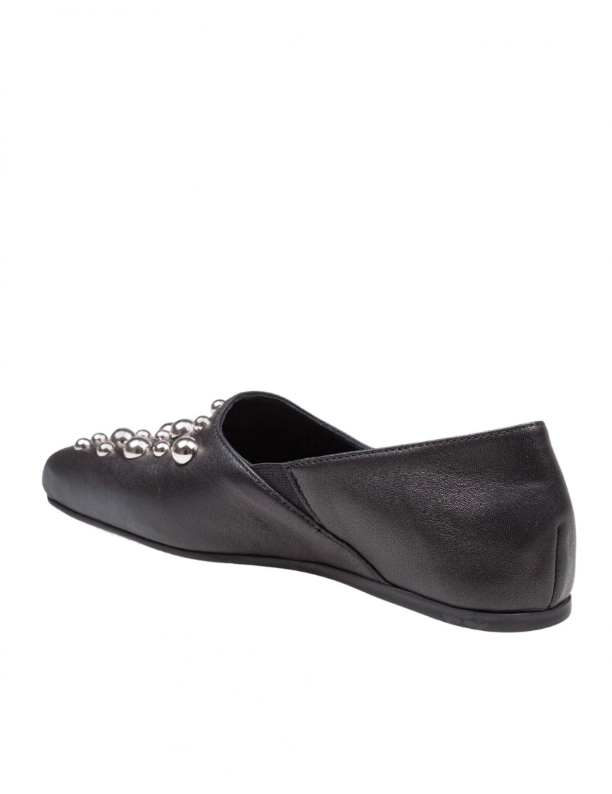 Vic Matie Square Closed Slipper Shoe In Leather With Applied Studs In Black