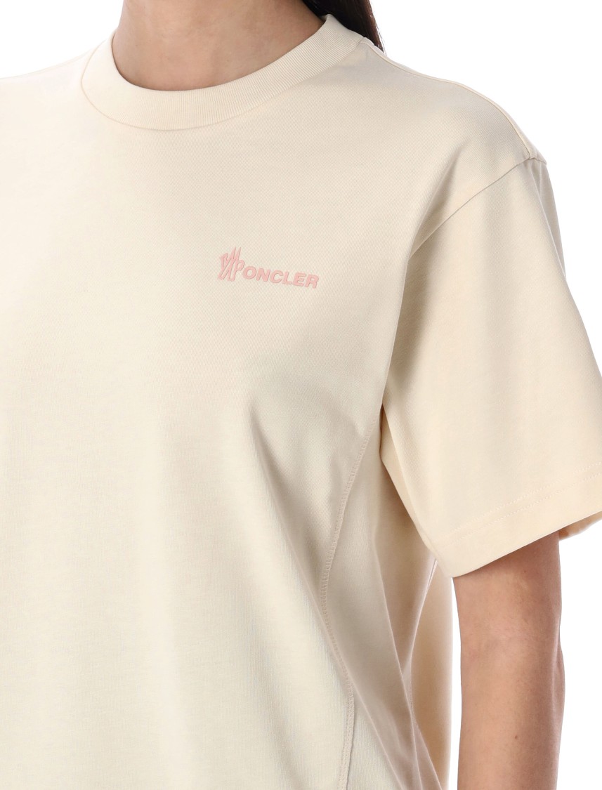 Moncler Grenoble White T-shirt With Logo Printed On The Front And Logo Patch On The Sleeve In Cotton In Neutrals