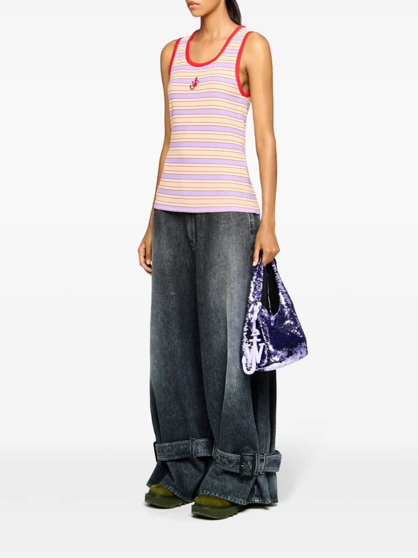 Jw Anderson Scoop Neck Sleeveless Top With Horizontal Stripes In Multicolor