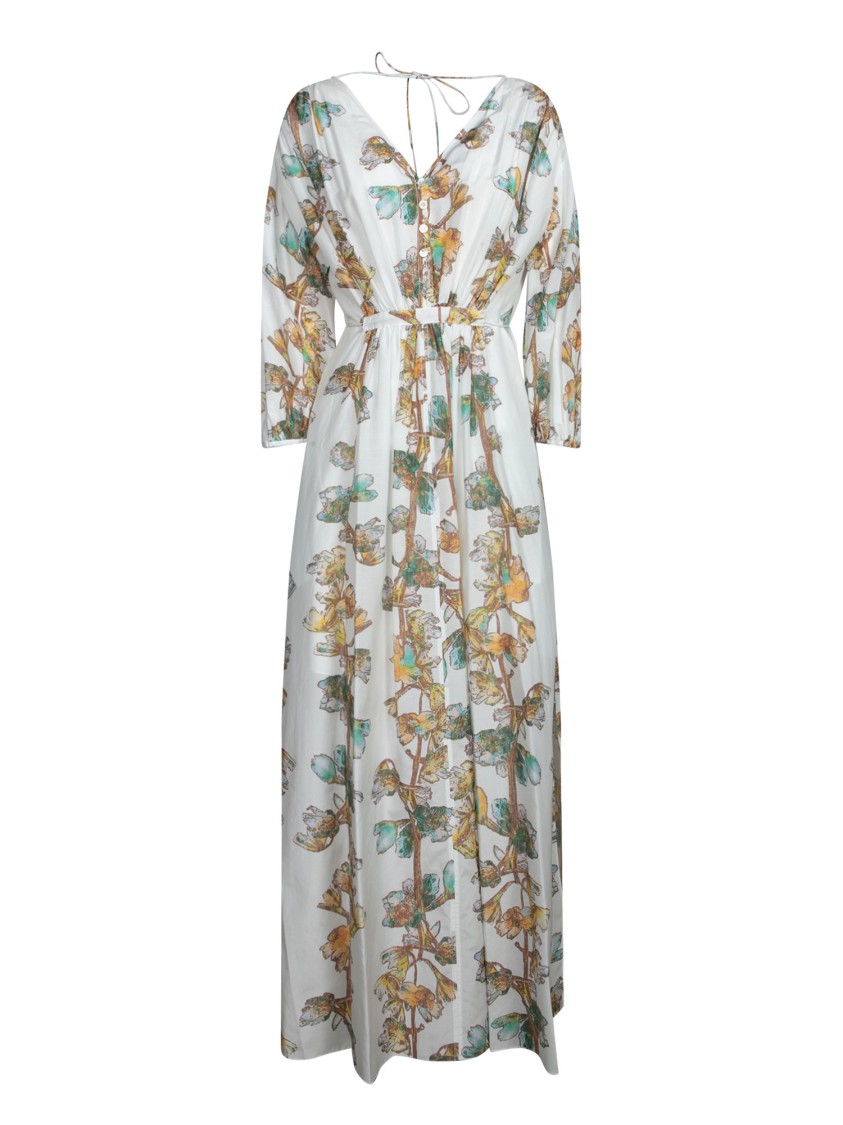 Paul Smith Floral Print Maxi Dress With Deep V-neckline And Tie Waist
