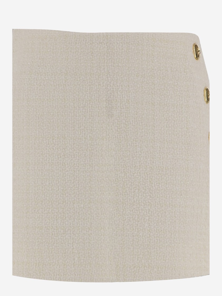 Pinko Wrap-style High-waisted Tweed Miniskirt With Gold-tone Buttons In Gold
