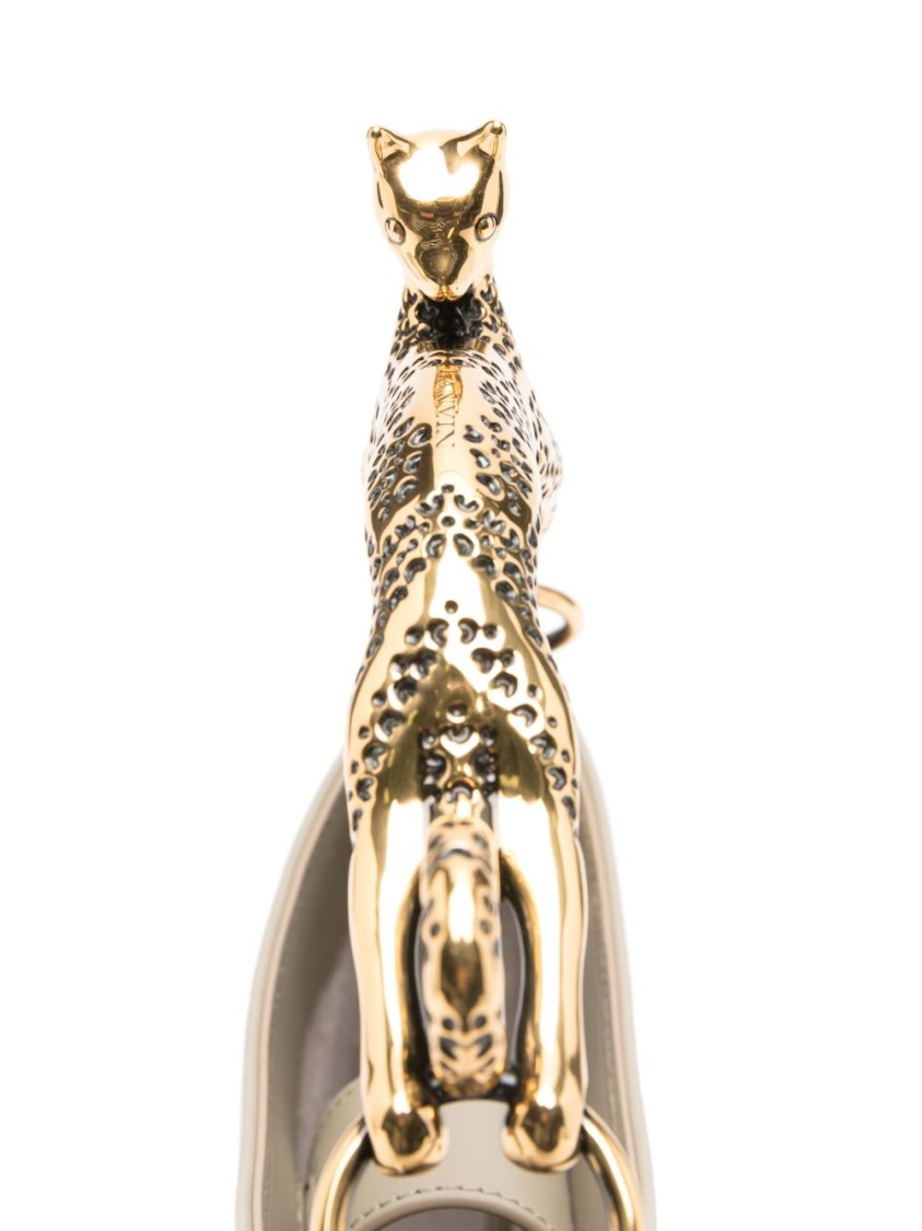 Shop Lanvin Calfskin Shoulder Bag With Leopard Handle