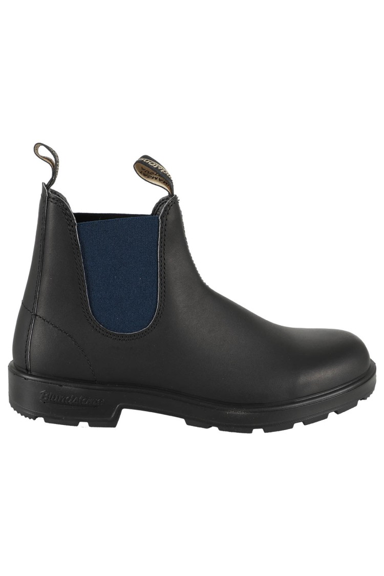 Blundstone Black Leather Boot With Blue Elastic Side Panels In Black
